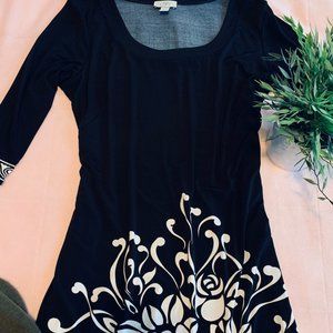 LOFT Full Length Black dress with white pattern